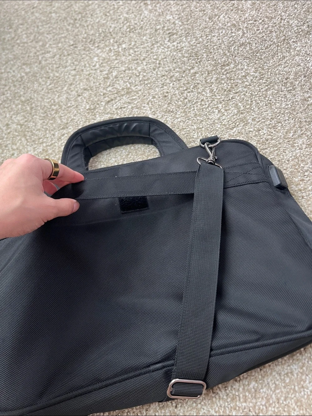 Black Men's Laptop Briefcase with Detachable Shoulder Strap